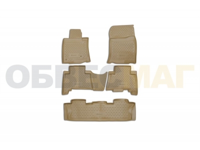 Коврики в салон полиуретан бежевые 5 штук для 7 мест Element для Toyota Land Cruiser Prado 150 2009-2013