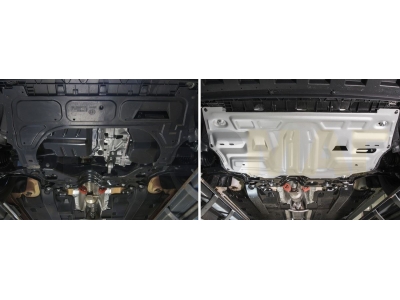 Защита картера и КПП Rival для 1,2/1,4/1,6 алюминий 3 мм для Skoda Fabia/Rapid/Roomster/Volkswagen Polo/Seat Ibiz 2006-2020