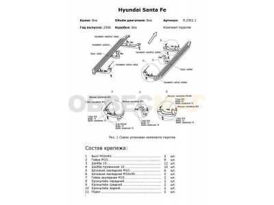 Пороги алюминиевые Rival Premium для Hyundai Santa Fe 2006-2012