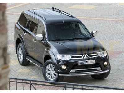 Пороги алюминиевые Rival Premium для Mitsubishi Pajero Sport 2008-2016
