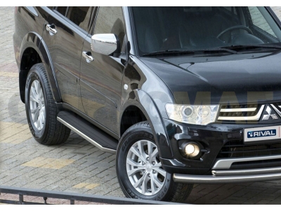 Пороги алюминиевые Rival Premium для Mitsubishi Pajero Sport 2008-2016