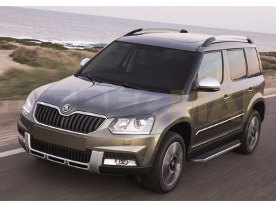 Пороги алюминиевые Rival Premium для Skoda Yeti 2009-2018