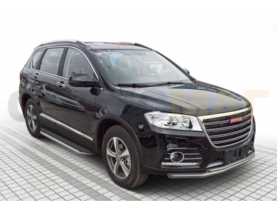 Пороги алюминиевые Rival Premium для Haval H6 2014-2020