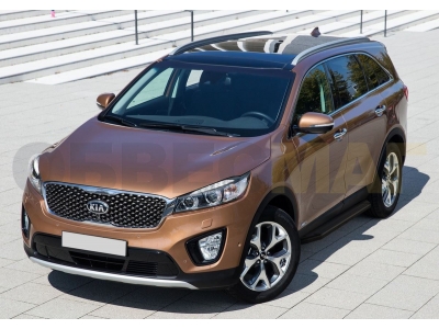 Пороги алюминиевые Rival Black для Kia Sorento Prime 2015-2021