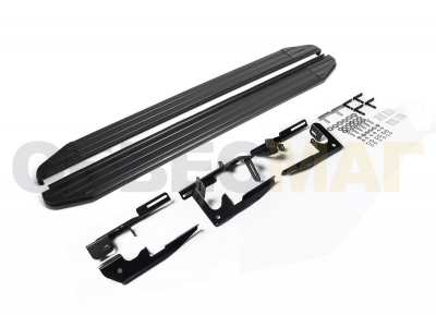 Пороги алюминиевые Rival Black для Toyota Highlander 2007-2014