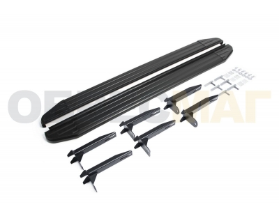 Пороги алюминиевые Rival Black для Volkswagen Amarok 2010-2021