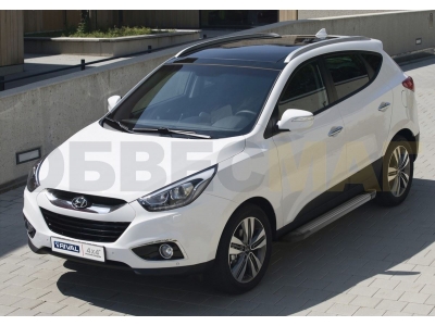 Пороги алюминиевые Rival Black New для Hyundai ix35/Kia Sportage 2010-2015