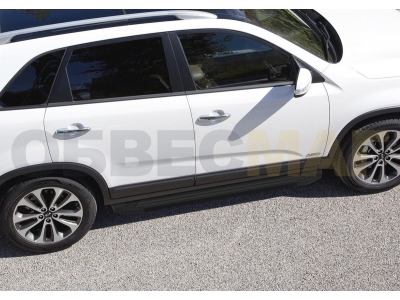 Пороги алюминиевые Rival Black New для Kia Sorento 2012-2020