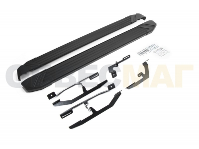 Пороги алюминиевые Rival Black New для Kia Soul 2016-2021