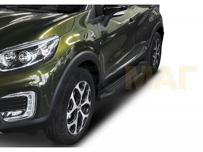 Пороги алюминиевые Rival Black New для Renault Kaptur 2016-2021