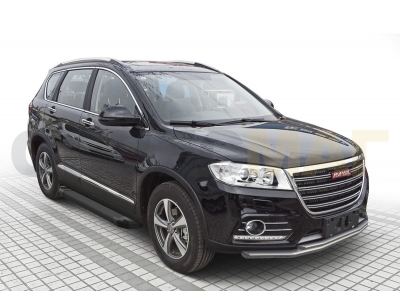 Пороги алюминиевые Rival Black New для Haval H6 2014-2020
