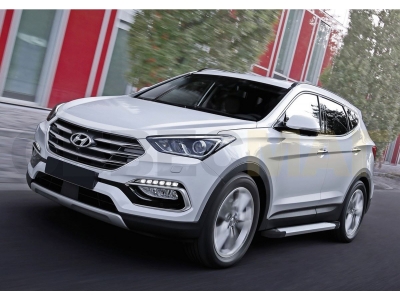 Пороги алюминиевые Rival Silver New для Hyundai Santa Fe/Santa Fe Premium 2012-2018