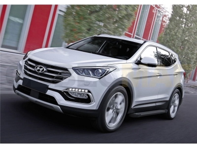 Пороги алюминиевые Rival Black New для Hyundai Santa Fe/Santa Fe Premium 2012-2018