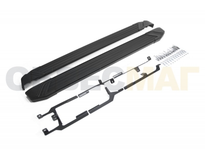 Пороги алюминиевые Rival Black New для Volkswagen Touareg 2010-2017