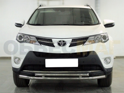 Защита передняя двойная 53-43 мм с двумя загибами для Toyota RAV-4 2013-2015