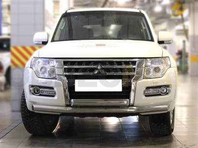Защита передняя двойная 76-76х40 мм для Mitsubishi Pajero 4 2014-2021