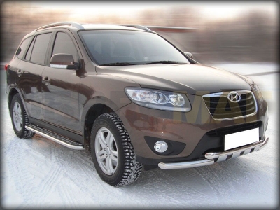 Пороги с площадкой алюминиевый лист 43 мм Технотек для Hyundai Santa Fe 2010-2012