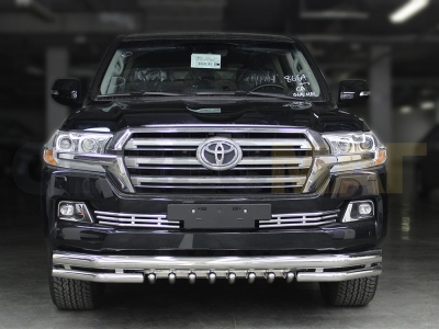 Защита передняя двойная 76-60 мм с защитой картера для Toyota Land Cruiser 200 2015-2021