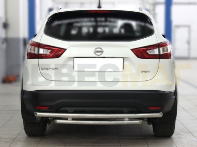 Защита заднего бампера двойная 53-43 мм для Nissan Qashqai 2015-2019