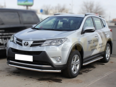 Пороги с площадкой алюминиевый лист 43 мм Технотек для Toyota RAV-4 2013-2015
