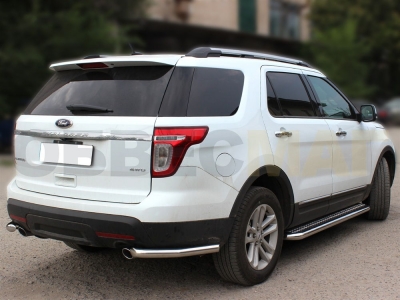 Пороги с площадкой алюминиевый лист 60 мм Технотек для Ford Explorer Sport 2011-2015