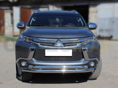 Защита передняя двойная 76-60 мм для Mitsubishi Pajero Sport 2016-2020