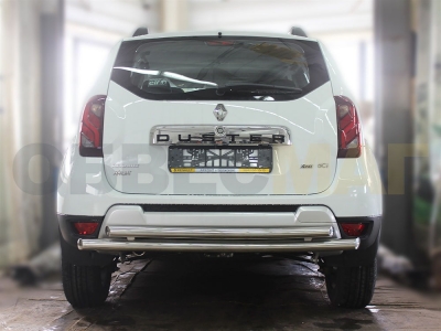 Защита заднего бампера двойная 60-53 мм без фаркопа для Renault Duster Dakar 2015-2021