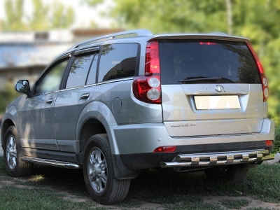 Защита заднего бампера двойная 53-43 мм с накладками для Great Wall Hover H3 New 2014-2015