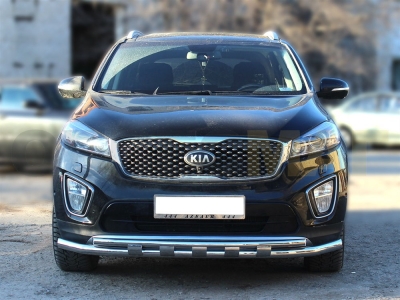 Защита передняя двойная 60-43 мм с накладками для Kia Sorento Prime 2015-2017