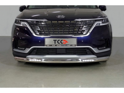 Защита переднего бампера овальная с ДХО 75х42 мм ТСС для Kia Carnival 2020-2021