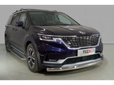 Защита переднего бампера овальная 75х42 мм ТСС для Kia Carnival 2020-2021