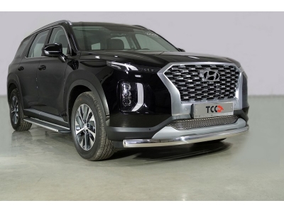 Защита передняя овальная 75х42 мм ТСС для Hyundai Palisade 2020-2021