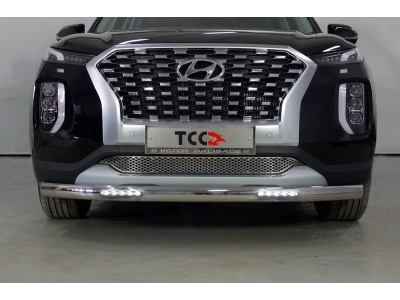 Защита передняя овальная с ДХО 75х42 мм ТСС для Hyundai Palisade 2020-2021