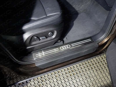 Накладки на пороги на пластик шлифованный лист лого Audi ТСС для Audi Q5 2008-2016
