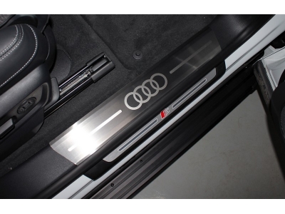 Накладки на пороги лист шлифованный надпись логотоп Аudi 4 шт ТСС для Audi Q8 2018-2021