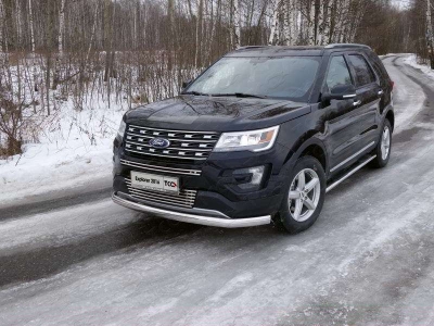 Защита передняя овальная 75х42 мм ТСС для Ford Explorer 2015-2017