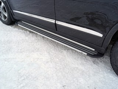 Пороги алюминиевые Slim Line Silver ТСС для Haval F7 2019-2021