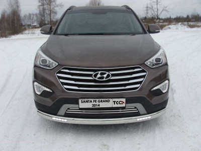 Защита передняя овальная с ДХО 75х42 мм ТСС для Hyundai Santa Fe Grand 2014-2016