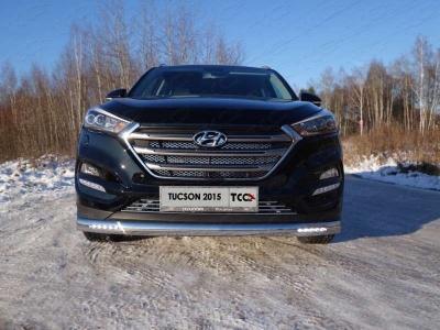 Защита передняя овальная с ДХО 75х42 мм ТСС для Hyundai Tucson 2015-2018