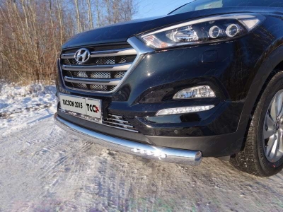 Защита передняя овальная с ДХО 75х42 мм ТСС для Hyundai Tucson 2015-2018