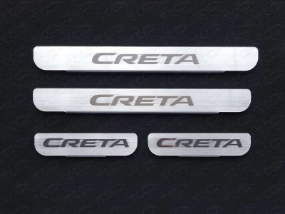Накладки на пороги с надписью Creta шлифованный лист ТСС для Hyundai Creta 2016-2021