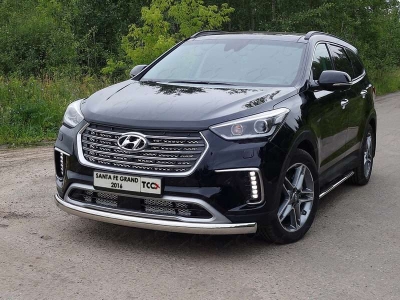 Защита передняя овальная 75х42 мм ТСС для Hyundai Santa Fe Grand 2016-2021