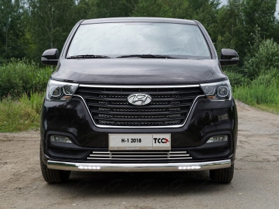 Защита передняя овальная с ДХО 75х42 мм ТСС для Hyundai H-1 Starex 2019-2021