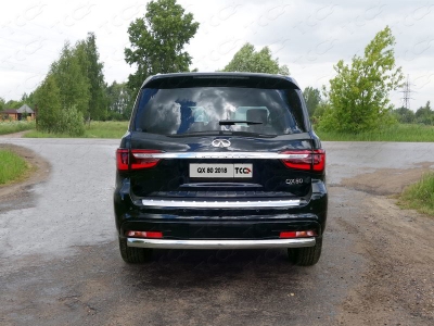 Защита заднего бампера овальная 75х42 мм ТСС для Infiniti QX80 2018-2021