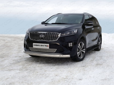Защита передняя овальная 75х42 мм ТСС для Kia Sorento Prime 2018-2021