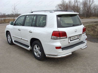 Защита задняя двойные уголки 76-42 мм ТСС для Lexus LX-570 2012-2015