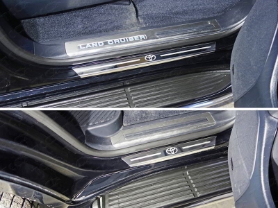 Накладки на пороги с гибом лист шлифованный логотип Lexus 4 штуки ТСС для Lexus LX-450d 2015-2021