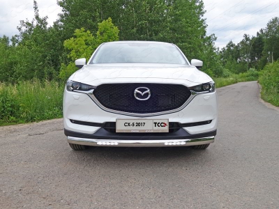 Защита передняя овальная с ДХО 75х42 мм ТСС для Mazda CX-5 2018-2021