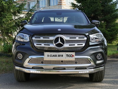 Защита передняя овальная с ДХО 75х42 мм для Mercedes-Benz X-Class 2018-2021