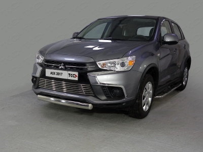 Защита передняя овальная 75х42 мм ТСС для Mitsubishi ASX 2017-2019